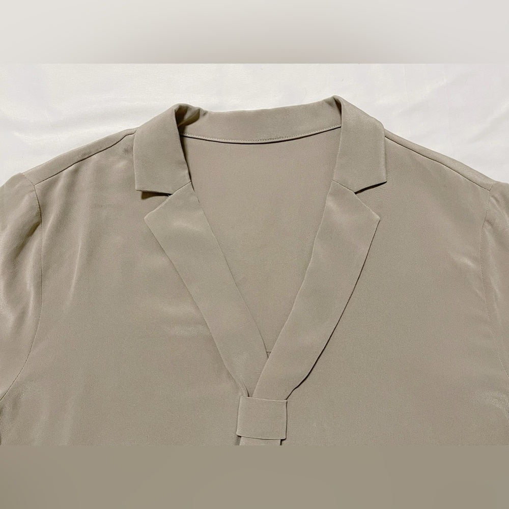 Womens Taupe Tie-Neck Blouse - Picture 4 of 12